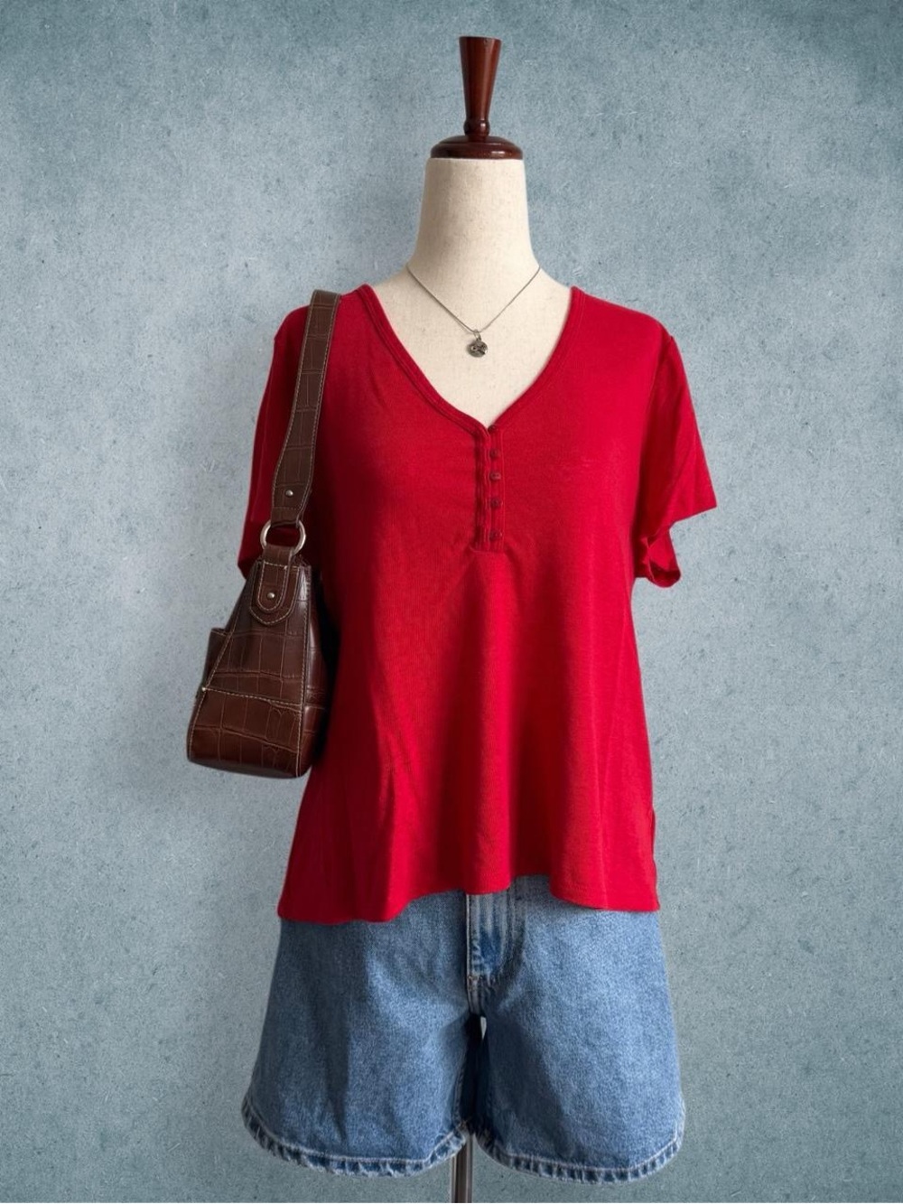 red button up v-neck shirt - size l